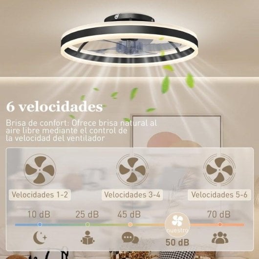 Ventoinha de Teto com Luz HOMCOM B31-646V00BK 45W Ø50cm 6 Velocidades Motor DC Reversível Comando