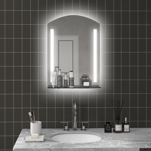Kleankin Espejo De Baño Con Luces Led 70x50 Cm Con Interruptor Táctil Plata
