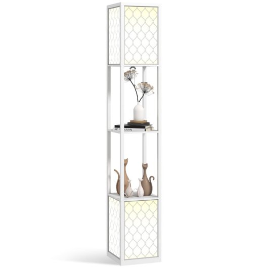 Homcom Lámpara De Pie Moderna Con Estantes Abiertos Interruptor De Cadena Blanco