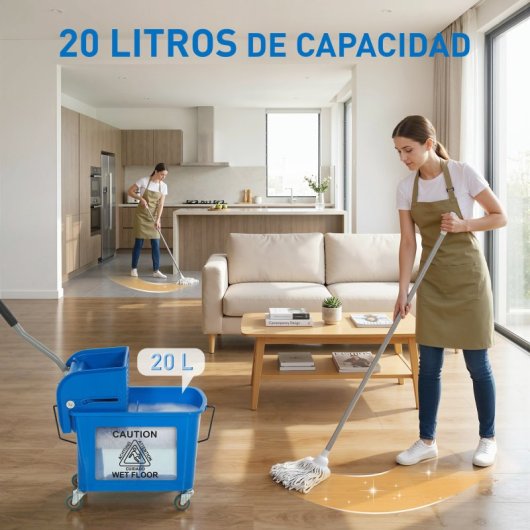 Homcom Cubo De Fregona Con Ruedas Capacidad De 20 L Mopa Azul