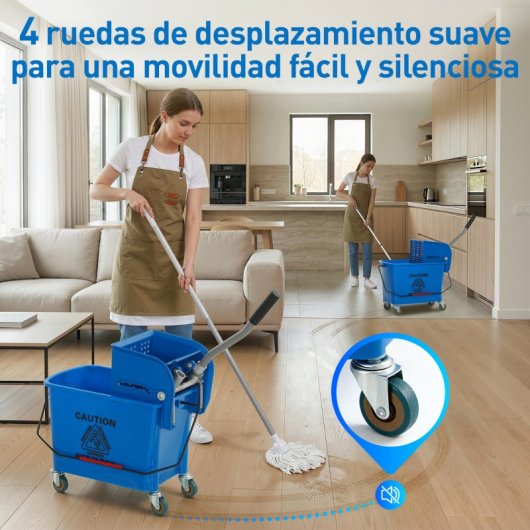 Homcom Cubo De Fregona Con Ruedas Capacidad De 20 L Mopa Azul