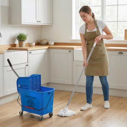 Homcom Cubo De Fregona Con Ruedas Capacidad De 20 L Mopa Azul