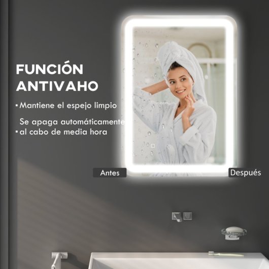 Homcom Espejo De Baño Con Luces Led 50x70 Cm 3 Temperaturas De Color Regulable