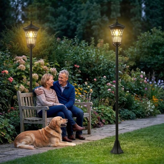 Outsunny Set De 2 Farolas Solares De Jardín Altura Ajustable 2 Modos De Brillo