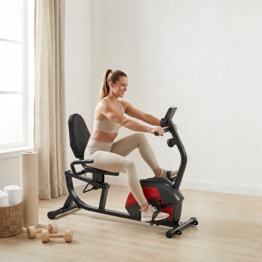 Homcom Bicicleta Estática Con Respaldo 8 Niveles Resistencia Volante Monitor Lcd