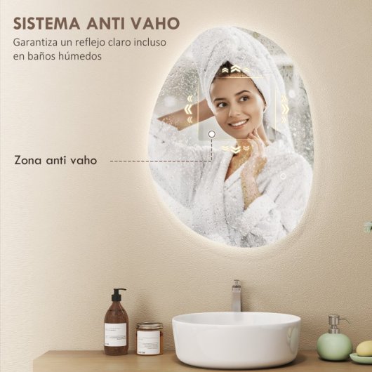 Homcom Espejo De Baño Con Luz Led 70x50 Cm Sin Marco Ip44