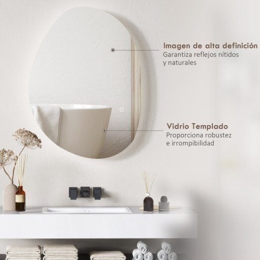Homcom Espejo De Baño Con Luz Led 70x50 Cm Sin Marco Ip44