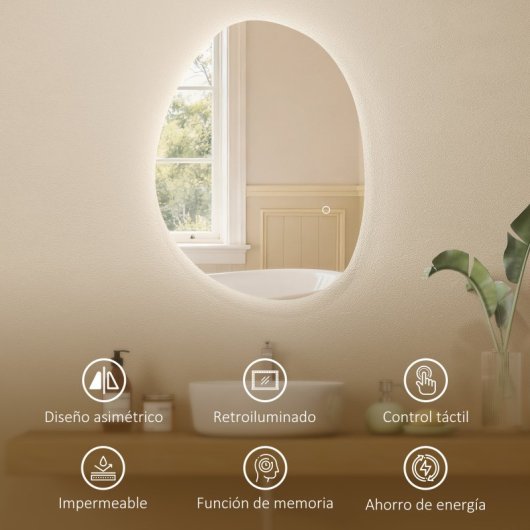 Homcom Espejo De Baño Con Luz Led 70x50 Cm Sin Marco Ip44