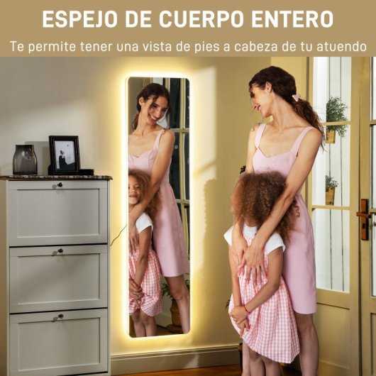 Homcom Espejo De Cuerpo Entero Con Luz Led 150x40 Cm Sin Marco Transparente