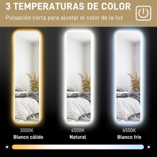Homcom Espejo De Cuerpo Entero Con Luz Led 150x40 Cm Sin Marco Transparente