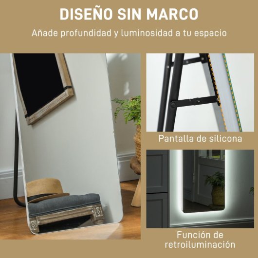 Homcom Espejo De Cuerpo Entero Con Luz Led 150x40 Cm Sin Marco Transparente