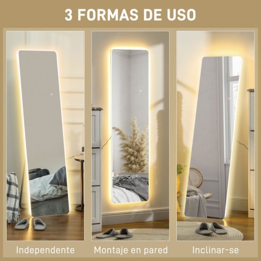 Homcom Espejo De Cuerpo Entero Con Luz Led 150x40 Cm Sin Marco Transparente