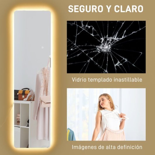 Homcom Espejo De Cuerpo Entero Con Luz Led 150x40 Cm Sin Marco Transparente