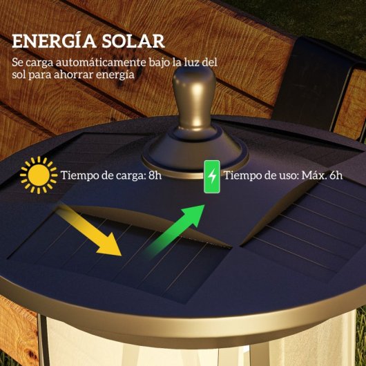 Outsunny Farola Solar Con Panel Solar Encendido Automático 17x17x127 Cm Negro