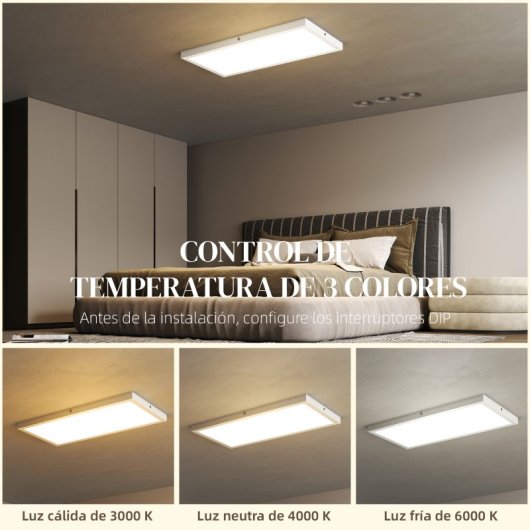 Homcom Juego De 4 Lámparas De Techo Color Regulable 60x30x3,7 Cm Blanco