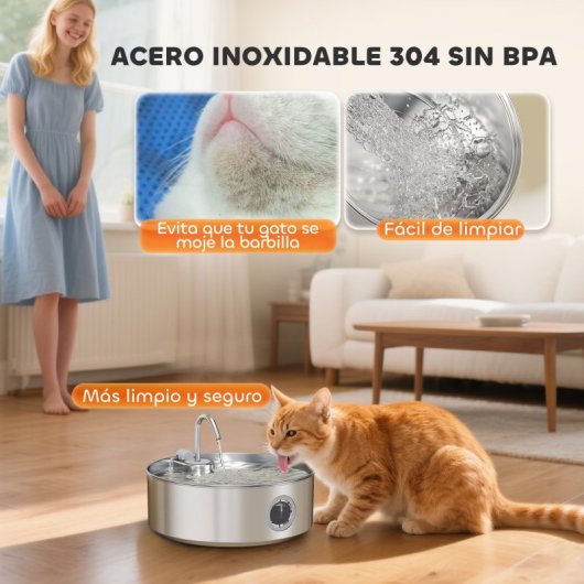 Pawhut Fuente Para Gatos De Acero Inoxidable 7l Silencioso Con Sistema De Filtro
