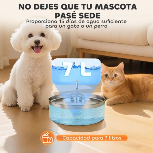 Pawhut Fuente Para Gatos De Acero Inoxidable 7l Silencioso Con Sistema De Filtro