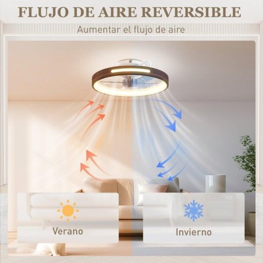 Ventoinha de Teto com Luz Homcom B31-641V00TK 40W Ø49cm 6 Velocidades Motor DC Reversível Comando