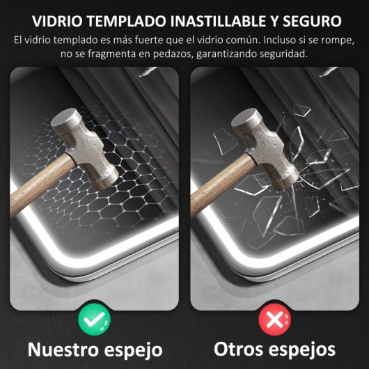 Homcom Espejo De Baño Con Luz Led 80x60 Cm Con Bluetooth Reloj Digital