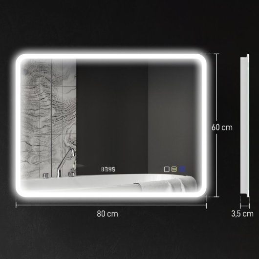 Espelho de Casa de Banho Homcom 834-851V04SR LED Bluetooth 80x60 cm