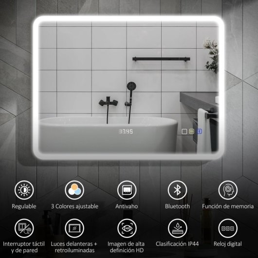 Espelho de Casa de Banho Homcom 834-851V04SR LED Bluetooth 80x60 cm