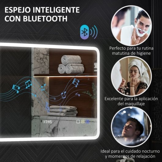 Espelho de Casa de Banho Homcom 834-851V04SR LED Bluetooth 80x60 cm