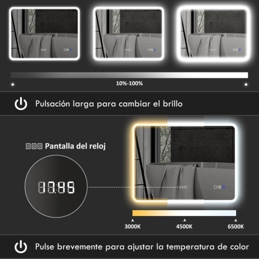 Espelho de Casa de Banho Homcom 834-851V04SR LED Bluetooth 80x60 cm