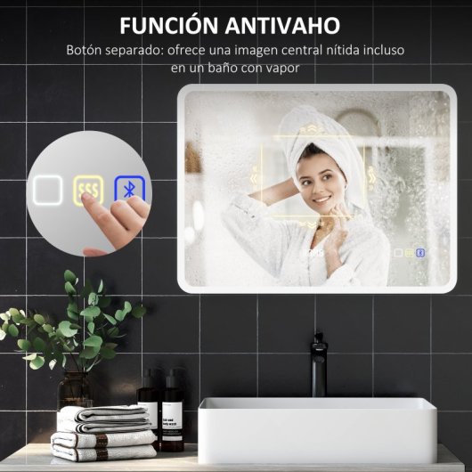 Espelho de Casa de Banho Homcom 834-851V04SR LED Bluetooth 80x60 cm