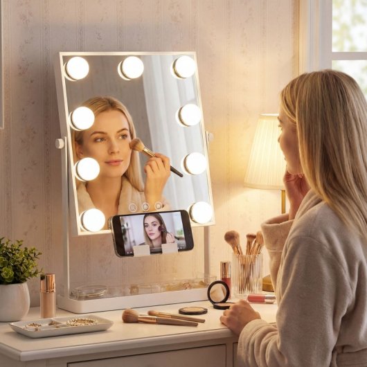 Homcom Hollywood Espejo De Maquillaje Giratorio Con Luz 9 Bombillas Led