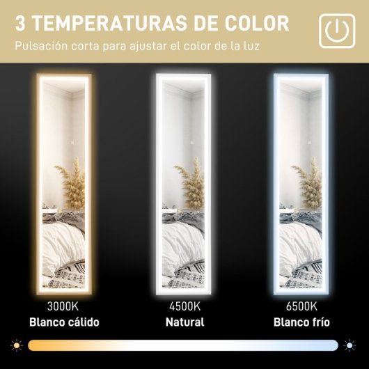 Homcom Espejo De Cuerpo Entero Con Luz Led 160x40 Cm Con Soporte Blanco