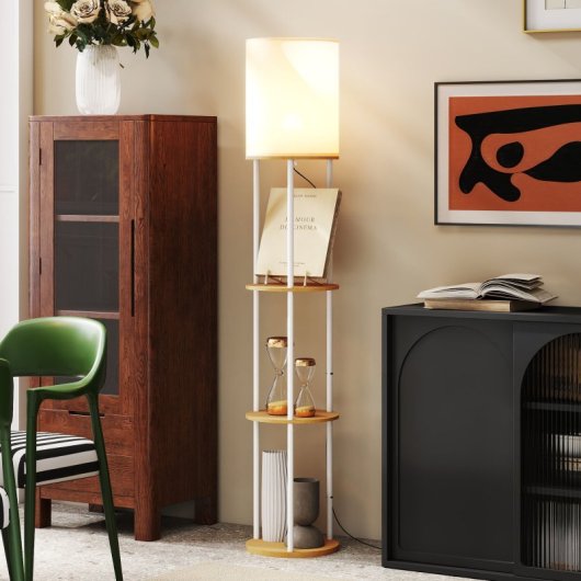 Homcom Lámpara De Pie Con Estantes 3 Temperaturas De Color Natural