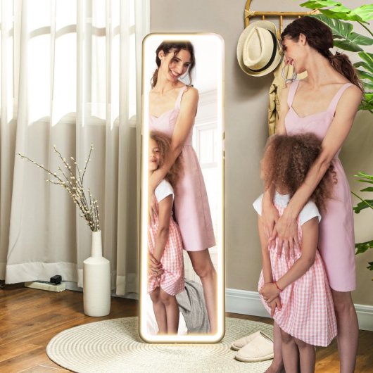 Homcom Espejo De Cuerpo Entero Con Luz Led 150x40 Cm Sin Marco Negro