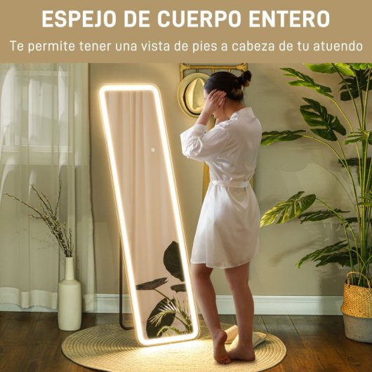 Homcom Espejo De Cuerpo Entero Con Luz Led 150x40 Cm Sin Marco Negro