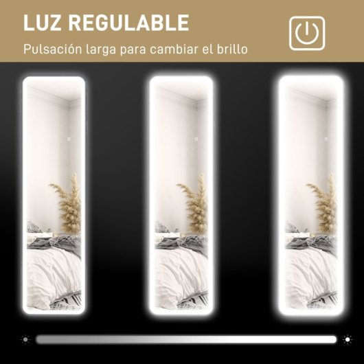 Homcom Espejo De Cuerpo Entero Con Luz Led 150x40 Cm Sin Marco Negro