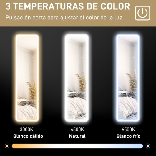 Homcom Espejo De Cuerpo Entero Con Luz Led 150x40 Cm Sin Marco Negro