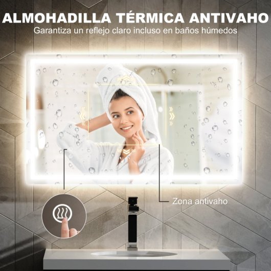 Homcom Espejo De Baño Con Luz Led 100x60 Cm Con Luz Retroiluminado