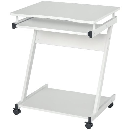 Homcom Mesa De Ordenador Con Ruedas 60x48 Cm Con Bandeja Para Teclado Blanco