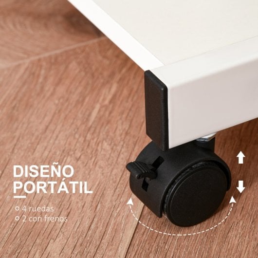 Homcom Mesa De Ordenador Con Ruedas 60x48 Cm Con Bandeja Para Teclado Blanco