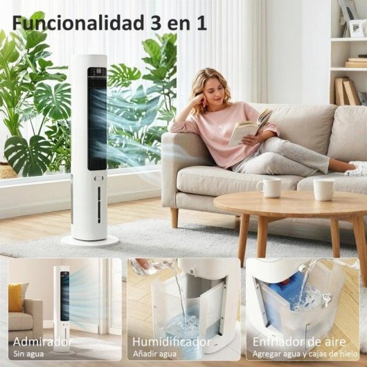 Homcom Climatizador Evaporativo De Torre 3 En 1 Con Depósito De 3 L Blanco