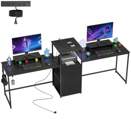 Homcom Mesa Gaming Doble Escritorio Extralargo De 244 Cm Negro