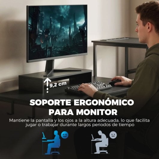Homcom Mesa Gaming Doble Escritorio Extralargo De 244 Cm Negro