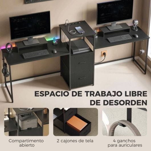 Homcom Mesa Gaming Doble Escritorio Extralargo De 244 Cm Negro