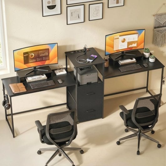 Homcom Mesa Gaming Doble Escritorio Extralargo De 244 Cm Negro
