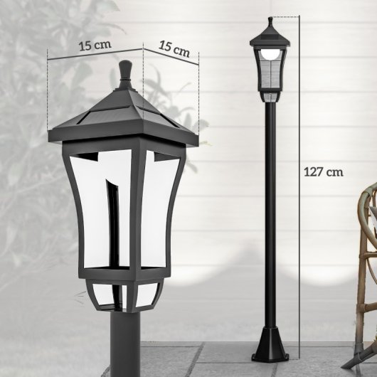 Outsunny Farola Solar Con Panel Solar Encendido Y Apagado Automático Negro