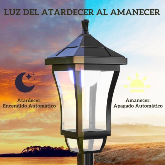 Outsunny Farola Solar Con Panel Solar Encendido Y Apagado Automático Negro