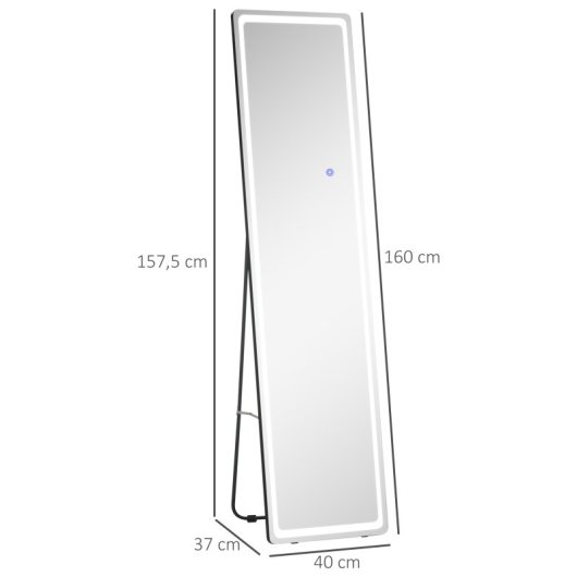 Homcom Espejo De Pared Cuerpo Entero Espejo De Pie Con Luces Led 40x37x157,5 Cm