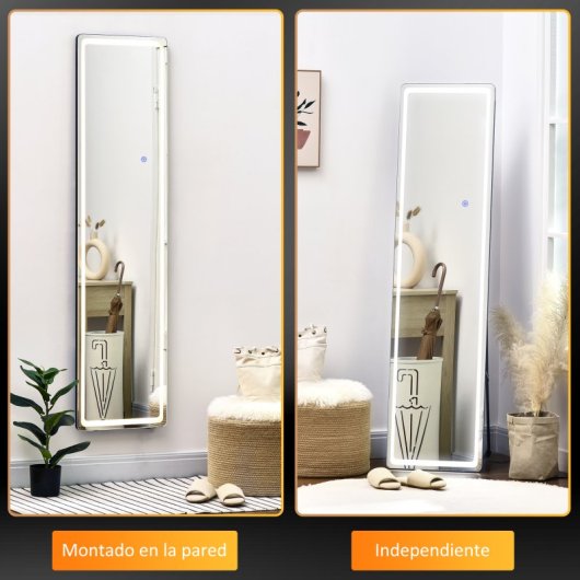 Homcom Espejo De Pared Cuerpo Entero Espejo De Pie Con Luces Led 40x37x157,5 Cm