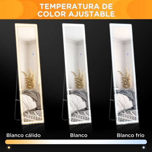 Homcom Espejo De Pared Cuerpo Entero Espejo De Pie Con Luces Led 40x37x157,5 Cm