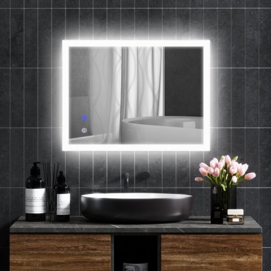 Kleankin Espejo De Baño Con Luces Led Regulable En 3 Colores80x60 Cm Antivaho