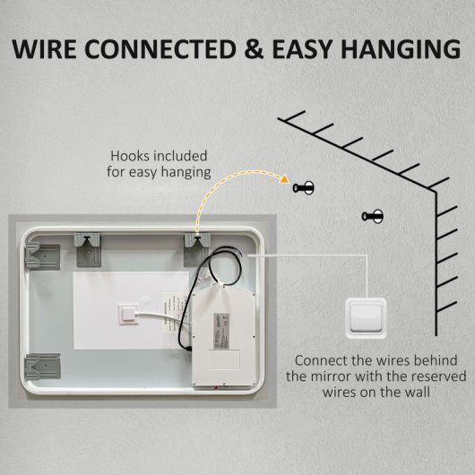 Kleankin Espejo De Baño Con Luces Led Regulable En 3 Colores80x60 Cm Antivaho